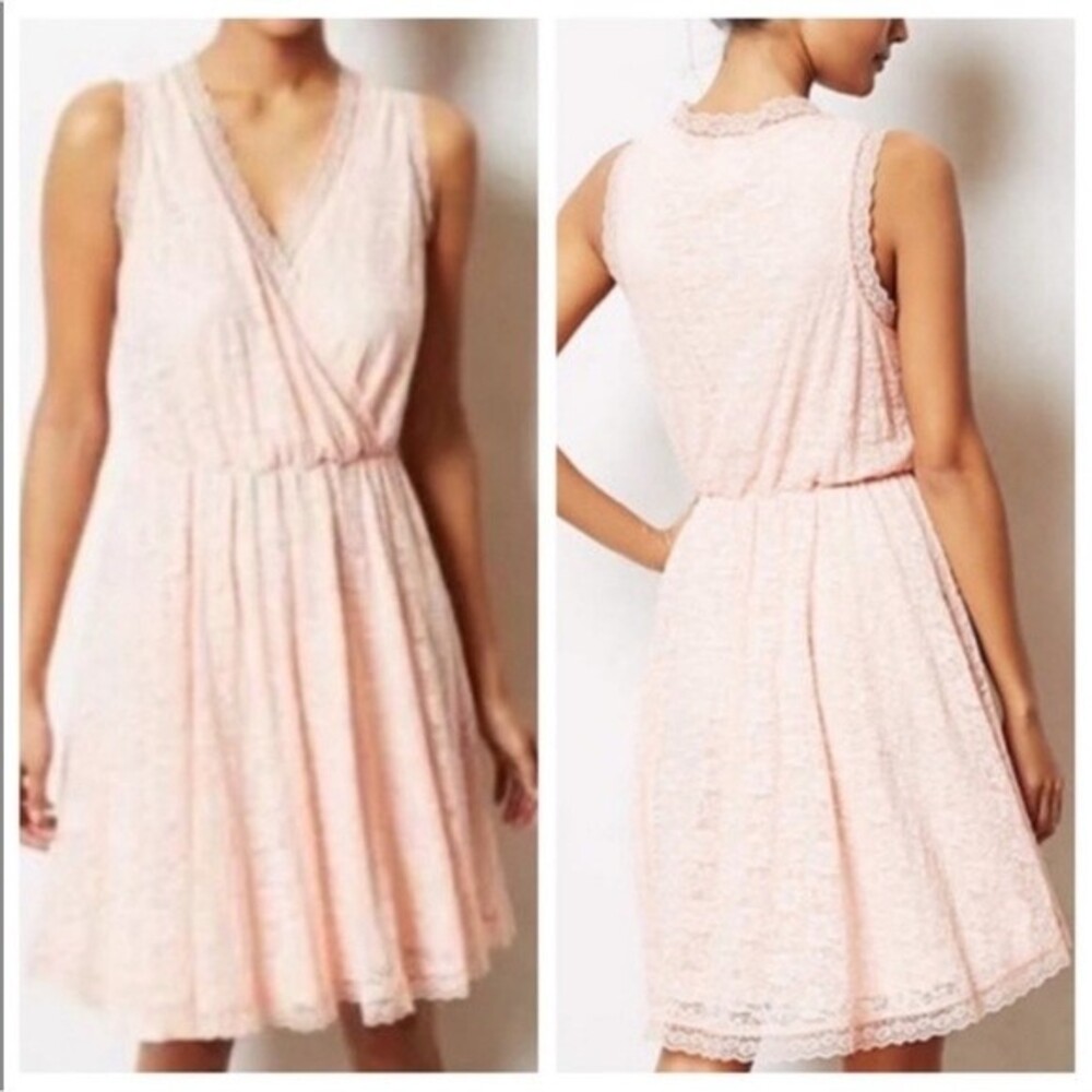 Anthropologie E by Eloise Women's Lace Chemise Pink Dress Size Medium V-Neck